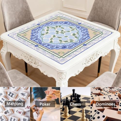 Blue Chinoiserie Mahjong Mat for Table, 31.5 * 31.5in Anti Slip American Mahjong Mats, Noise Reduction, Neoprene Mah Jongg Mat, Mahjong Set Gift for Poker/Card Board Tile Games Table Mats, Floral Vase - color: Blue Flowers