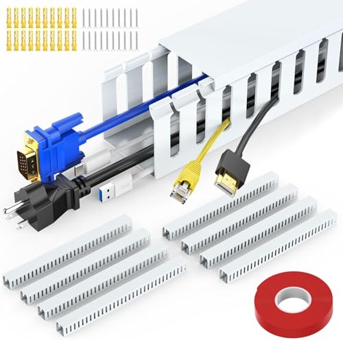 Open Slot Wiring Raceway Cable Duct, 123in Cable Management Channel Cord Track,Desk Wire Channel, Under Desk Cable Management to Hide Cables, Wires for Computers (White, 1.97" Hx1.97"W, 15.4''L(8 Pc)) - color: White, size: 1.97" Hx1.97"W, 15.4''L(8 Pc)