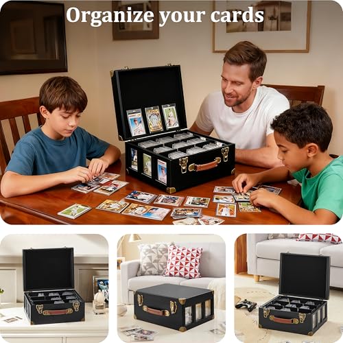 Poyilooo Graded Card Storage Box with Display Window, Wood Card Case for 140+ Cards PSA BGS FGS & SGC, Sports Cards Trading Cards, Graded Card Slab Carrying Cases (Black) - color: Black