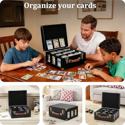 Poyilooo Graded Card Storage Box with Display Window, Wood Card Case for 140+ Cards PSA BGS FGS & SGC, Sports Cards Trading Cards, Graded Card Slab Carrying Cases (Black) - color: Black