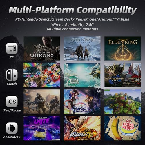 Mytrix PC Controller with Charing Dock, Wireless Bluetooth 2.4G Wired Multi-Platform Controllers Hall Effect Joysticks Hall/Micro 2-in-1 Triggers, 1000Hz Report Rate 4 Macro Keys ABXY MicroSwitch [windows] - color: Gray