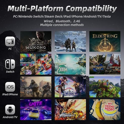 Mytrix PC Controller with Charing Dock, Wireless Bluetooth 2.4G Wired Multi-Platform Controllers Hall Effect Joysticks Hall/Micro 2-in-1 Triggers, 1000Hz Report Rate 4 Macro Keys ABXY MicroSwitch [windows] - color: Gray