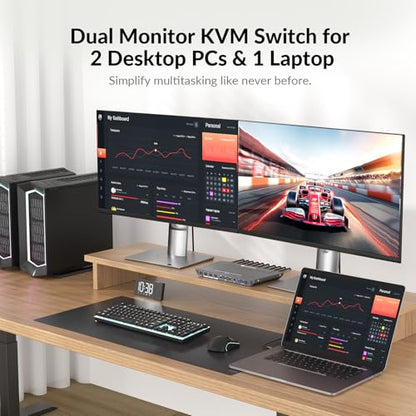 AV Access Docking Station KVM Switch 2 Monitors 1 Laptop & 2 Desktop PCs | 100W USB C Charging, Ethernet, EDID Emulation, Dual 4K HDMI, 1080p@240Hz/165Hz, Ideal for Gaming, Office & Creative Work