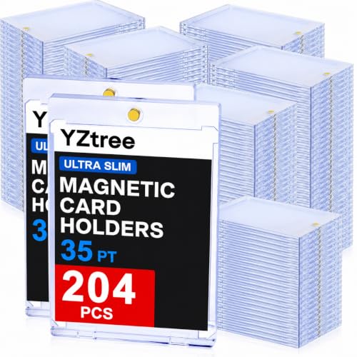 204ct Magnetic Trading Card Holders: 35pt One Touch Card Holder, U-V Protection Hard Plastic 35 PT Magnetic Cards Case for Sports Game, Football, Baseball Cards - Ultra Slim - size: 204 Pack