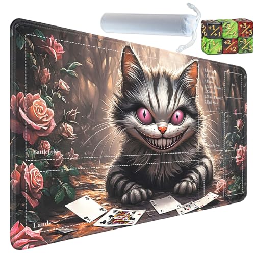 for MTG Card Playmat with Zones-Includes A Storage Bag and 6 Dice, 24 x 14 inches for TCG Playmat with Non-Slip Rubber, Game Mat, Cute Cat - color: Yux-playmats-2-2A-276