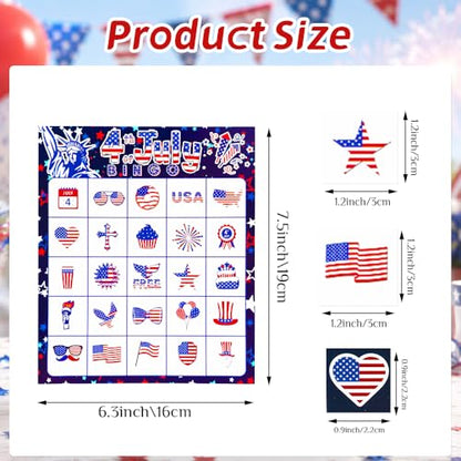 4th of July Bingo Game Cards, 24 Players Patriotic Bingo Cards, Fourth of July Bingos Game for Adults Outdoor Family Friends Student Large Group Activities Independence Day Party Favors Supplies - color: Red and Blue