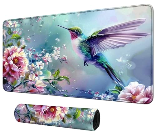 Colorful Hummingbird Flowers for MTG & TCG Playmat Mouse Pad,BFDHGQZC 24" x 14" Game Mat for MTG/RPG/CCG Trading Card Game Playmats Table Mat Perfect for Card Games Video Games Computer Office - color: Colorful Hummingbird Flowers