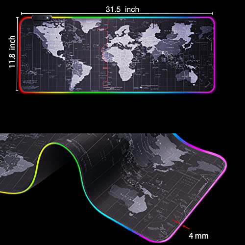 RGB Gaming Mouse Pad, Extra Large Gaming Mouse Mat for Gamer, Waterproof Office Desktop Mat with 14 Lighting Mode, Waterproof Desk Pad for PC Computer,Office (Map)