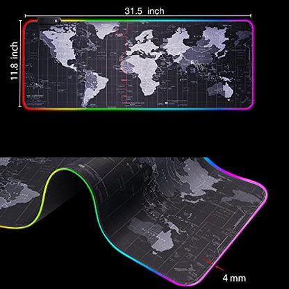 RGB Gaming Mouse Pad, Extra Large Gaming Mouse Mat for Gamer, Waterproof Office Desktop Mat with 14 Lighting Mode, Waterproof Desk Pad for PC Computer,Office (Map)