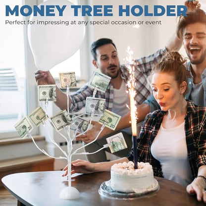 LED Gift Card Tree Holder to Hold Gift Cards, Lottery Tickets, Money | Lottery Ticket Holders with 12 Flexible Clips & 25 Warm Lights, Great for Birthday, Party, Wedding, Christmas - color: Led Gift Card Tree