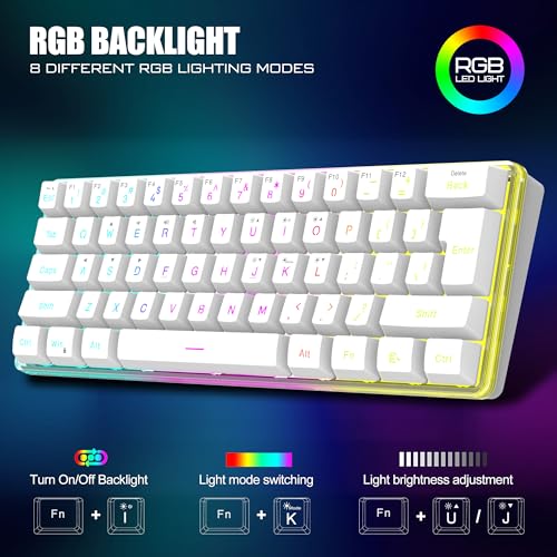 RedThunder 60% Wireless Gaming Keyboard and Mouse Combo, 2500mAh Rechargeable Battery, Ultra-Compact Small RGB Mechanical Feel Keyboard, Lightweight Honeycomb Optical Mouse for Gaming/Business, White - style: 02 White Wireless Combo