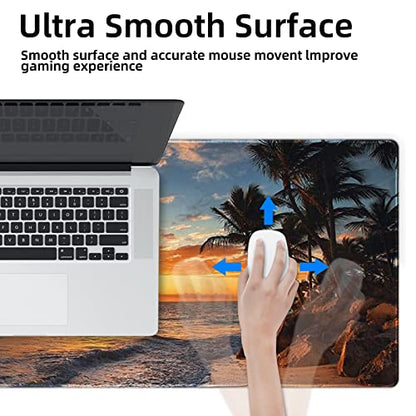 Galdas Gaming Mouse Pad XXL XL Large Mouse Pad Mat Long Extended Mousepad Desk Pad Non-Slip Rubber Mice Pads Stitched Edges Thin Pad (31.5x11.8x0.12 Inch)-Sunset Beach - color: Sunset Beach