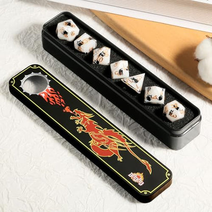 DNDND Kawaii Sharp Edge DND Dice Set - 7-Piece Cute Cat Sticker Polyhedral Dice for D&D 5E, Critical Roll & Anime RPG Fans - Collector's Gift with Dragon Case - color: Cat
