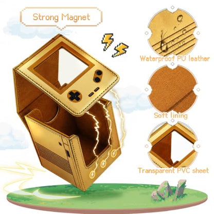 Venssu Retro Gaming Console Appearance Deck Box for MTG Commander (Gold) | Holds 120 Single/100 Double-Sleeved Cards, Fit MTG/PTCG/OPTCG Cards, Strong Magnet, PU Leather, With 2 Dividers - color: Gold