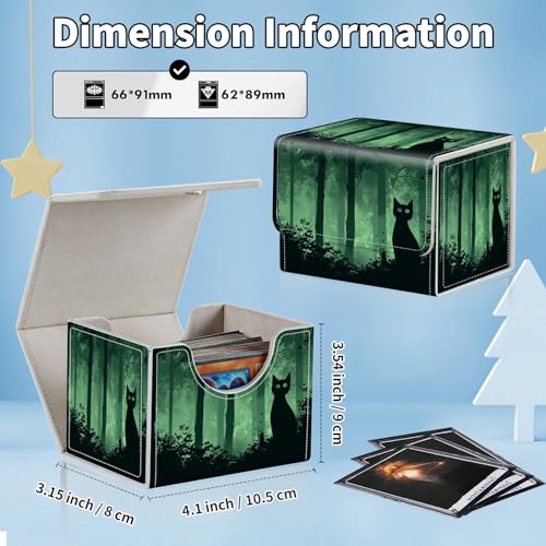 for MTG Commander Deck Box,Card Deck Box for Trading Yugioh MTG,Fits 100 Double Sleeved Cards,PU Leather Strong Magnet Case for Magic Commander TCG CCG,Black Green Cat - color: Black Green Cat