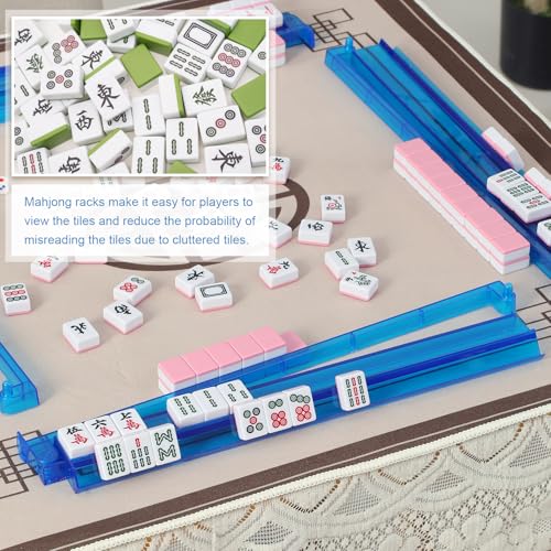 Mahjong Racks with Pushers 4PCS Set Majiang Tile Holder Acrylic Mahjong Racks Accessories and Gifts - color: Deep Blue