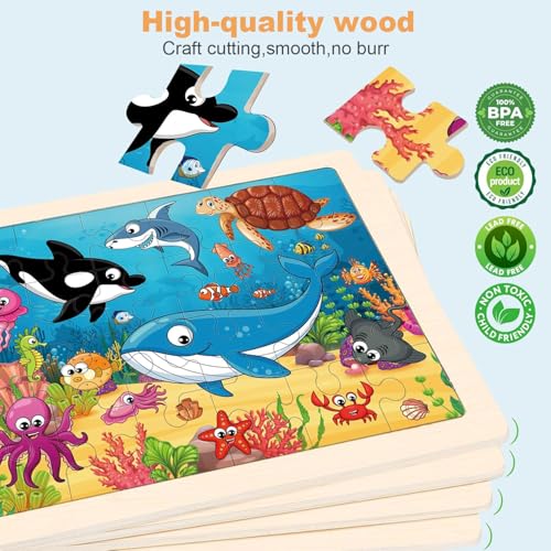 Wooden Puzzles for Kids Ages 4-6, 24 Piece Animals Puzzles for Toddlers,Jigsaw Puzzles for Kids Ages 3-5, Preschool Educational Puzzles Board Toys Gifts for Boys and Girls 3 4 5 6 Years Old - style: Wooden puzzles