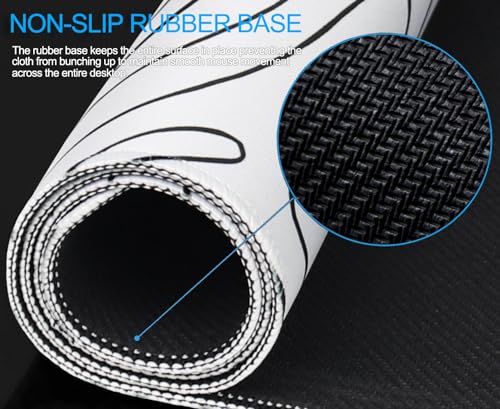 Gaming Mouse Pad, Large Pad with Non-Slip Rubber Base, Waterproof Mousepad with Stitched Edges, XXL Computer Long Keyboard Mouse Mat for Gamer, Office & Home, 31.5" x 15.7", White Black Lines - color: White Black Lines, size: 31.5 inches x 15.7 inches