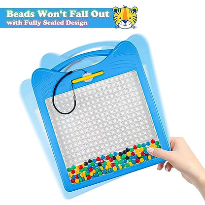 Magnetic Letters and Numbers Set for Toddlers - Magnet Drawing Doodle Board with Beads and 2 Pens, Magnetic Dot Art, Preschool Learning ABC Math for 3 4 5 Years Old Girls Boys - color: Blue