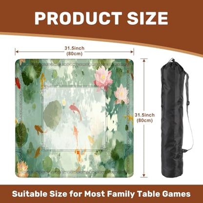 Mahjong Mat 31.5" x 31.5" Watercolor Pond Art Print Lotus Fish Pastel Scene Non-Slip Noise Reduction Mahjong Tiles Table Cover for Dominoes Poker Card Board and Tile Games - color: Color10