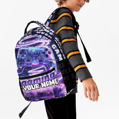 Custom Gaming Print Backpack, 17 in Laptop Bookbag for Teens | All-over print design | 900D PU nylon | Tear & abrasion resistant | Premium feel | Vibrant | Built for heavy daily use - color: Color 2 Custom