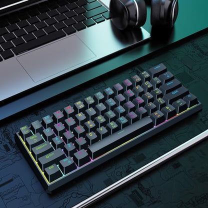 Snpurdiri 60% Gasket Wired Mechanical Gaming Keyboard (Black, Red Switches) | RGB Backlit 61 Keys Mini Gaming Keyboard for PC, Windows XP, Win 7, Win 10 - color: Black/Red Switch