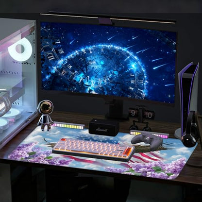 Mouse Pad, Large Anti-Slip with Stitched Edges Desk Mat Desktop Laptop Computer Desk Keyboard Mat,Table Protector Blotter Mat (Flowers and Eagles, 35.4" x 15.7") - color: Flowers and Eagles, size: 35.4" x 15.7"