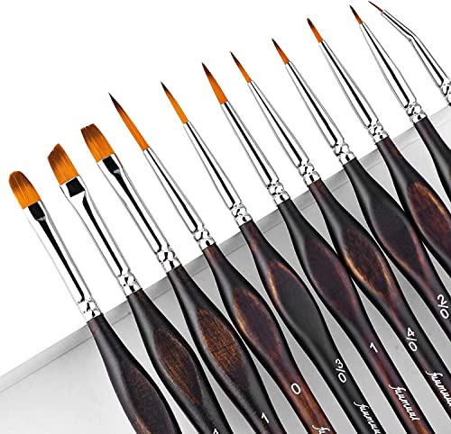Miniature Paint Brushes, Fuumuui 11pcs Micro Detail Paint Brushes for Model, Paint by Numbers - Fine Detail Paint Brush Set for Acrylic, Watercolor, Oil - color: Brown
