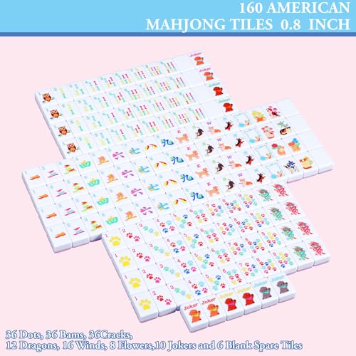 Soulchen Mini American Mahjong Tile Set Include 160 0.8 Inch Mahjong Tiles 2 Dice 4 Wooden Rulers 1 Accessory Bag 4 Beginner Rule Cards(Dog and Cat) - style: Dog and Cat