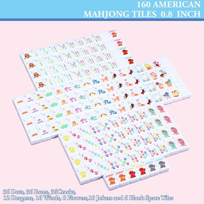 Soulchen Mini American Mahjong Tile Set Include 160 0.8 Inch Mahjong Tiles 2 Dice 4 Wooden Rulers 1 Accessory Bag 4 Beginner Rule Cards(Dog and Cat) - style: Dog and Cat
