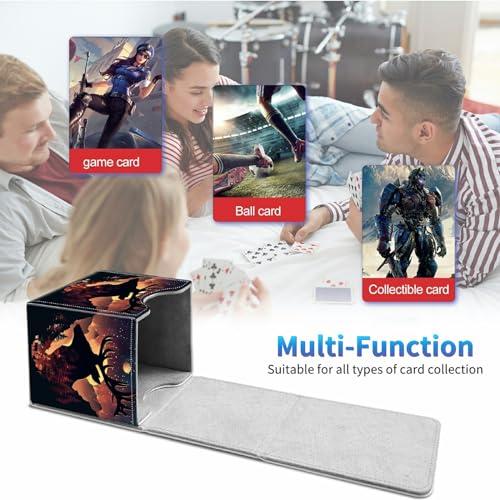Card Deck Box for Trading Cards,MTG Commander Deck Box Fits 100+ Single Sleeved Cards,Leather Magnetic Card Storage Box for YuGiOh TCG CCG Cards,Black Deer - color: Black Deer