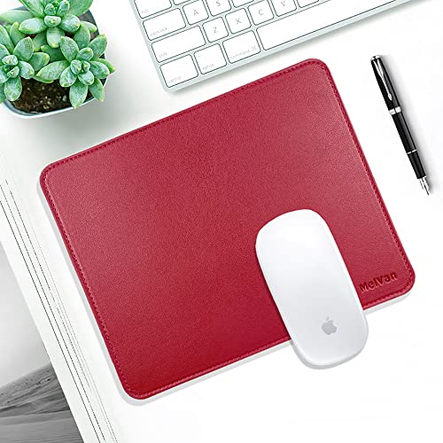 MelVan PU Leather Mouse Pad with Stitched Edge, Wood Mousepad, Waterproof Gaming Mouse Pad Mat for Computers, Laptop, Office & Home, 10.2" x 8.3", 1 Pack (Burgundy) - color: Burgundy