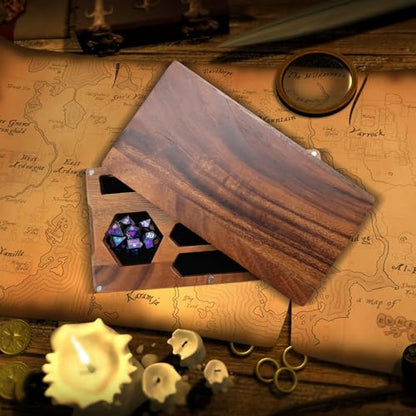 2 Pcs Walnut Dice Box 4.8 x 9 x 1.6 inch Secures Lid Portable Tray Handmade Rolling Dice Tray with Storage, Magnetic Lock and Phone Stand for Tabletop RPG and Board Games