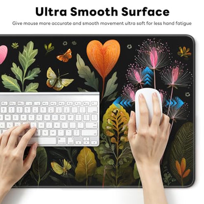 Large Gaming Mouse Pad, XL Desk Protector, Non-Slip Base | 31.5x15.7 in Extended Desk Mat with Stitched Edges for Keyboard, Work, Game, Office, Home PC and Laptop - color: Heart Flowers