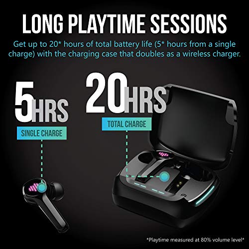 iLuv SG100 Gaming Wireless Earbuds, Bluetooth in-Ear with Changing LED Lights Ultra-Low 60ms Latency and Hands-Free Call MEMS Microphone, Includes Compact Charging Case and 4 Ear Tips, Black