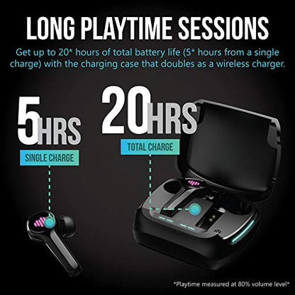 iLuv SG100 Gaming Wireless Earbuds, Bluetooth in-Ear with Changing LED Lights Ultra-Low 60ms Latency and Hands-Free Call MEMS Microphone, Includes Compact Charging Case and 4 Ear Tips, Black