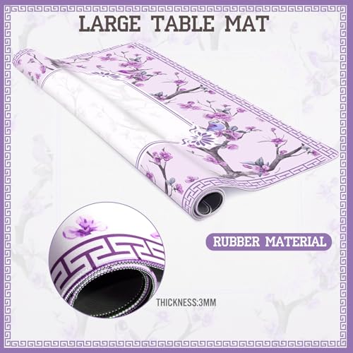 Chinoiserie Mahjong Mat with Carrying Bag,Rubber Anti Slip and Noise Reduction Multi Purpose Game Table Cover for Card, Board Tile Games 31.5" x 31.5" Purple - color: Purple