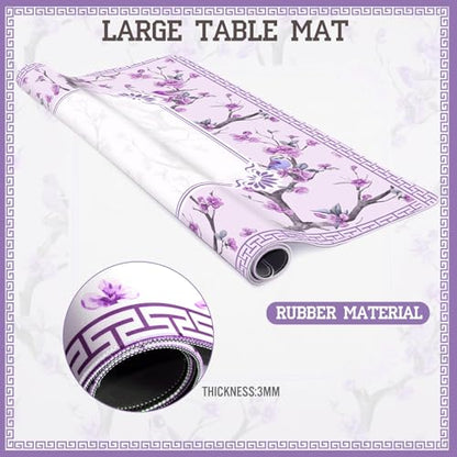 Chinoiserie Mahjong Mat with Carrying Bag,Rubber Anti Slip and Noise Reduction Multi Purpose Game Table Cover for Card, Board Tile Games 31.5" x 31.5" Purple - color: Purple