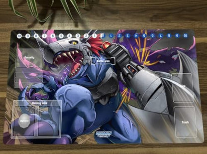 New Mlikemat DTCG Duel Playmat Digimon Metal Greymon Anime Trading Card Game Mat Pad with Zones + Free Bag