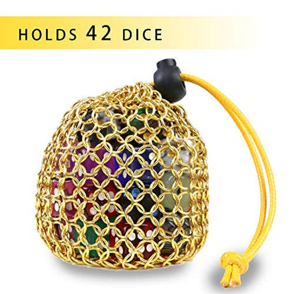 YOUSHARES Chainmail D&D Dice Bag for Dungeo and Drago Drawstring Stainless Steel Dice Bag Dice Set (Hold 42 DND Dice, Gold) - color: Gold