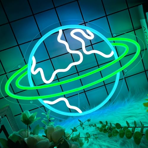 Earth Neon Sign for Wall Decor, Planet Led Signs, Dimmable Neon Light Sign for Bedroom, Game Room, Living Room, Bar Decoration, USB Powered Light Up Signs for Man Cave - color: Earth