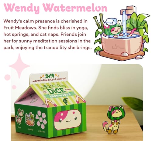 1985 Games Watermelon Cat Milk Carton Dice Set – Milk Carton-Inspired Dice for DND | TTRPGs & Tabletop Roleplaying - color: Watermelon