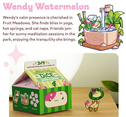 1985 Games Watermelon Cat Milk Carton Dice Set – Milk Carton-Inspired Dice for DND | TTRPGs & Tabletop Roleplaying - color: Watermelon