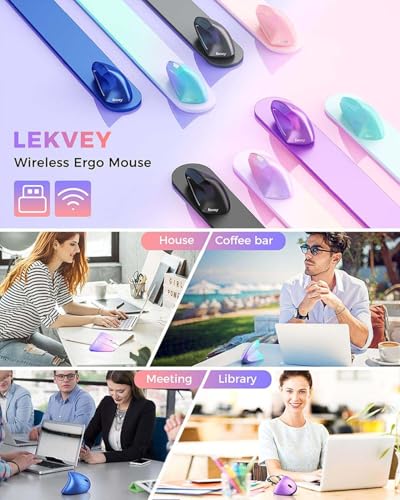 Lekvey Ergonomic Mouse, Vertical Wireless Mouse Rechargeable 2.4 GHz Optical Carpal Tunnel Mouse : 800/1200/1600 DPI, 6 Buttons, for Laptop, PC, Mac, Computer, Desktop, Notebook etc, Pink to Purple - color: Pink to Purple