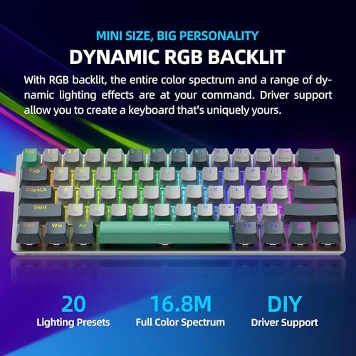 Machenike K500A-B61W 60% Mechanical Wireless Gaming Keyboard, 61 Keys Ultra-Compact Hot Swappable Linear Red Switch, Dynamic RGB Backlit, Anti-Ghosting, Double-Shot PBT Keycaps, Win/Mac, White - color: White, size: Red Switch