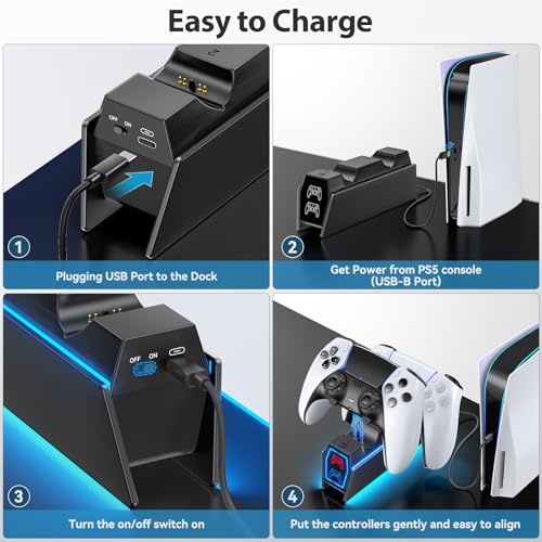 PS5 Controller Charger Station Compatible with PlayStation 5 Faceplates Edge & Dual Controller, 9 Lightings PS5 Accessories Charging Station, PS 5 Dock Stand with LED for Sony for PlayStation Consoles - color: Deep Black