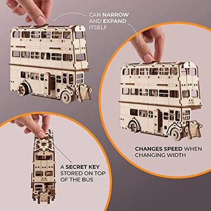 UGEARS Wooden 3D Puzzles for Adults - Harry Potter Knight Bus Wooden Model Building Kits with Spring-Powered Motor – Mechanical Harry Potter Puzzle DIY Crafts for Adults 268 Pcs - style: Knight Bus