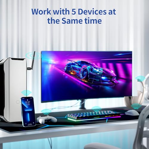 Long Range USB Bluetooth 5.3 Adapter for PC, Wireless Dongle Enhanced Antenna for Laptop Desktop Computer Windows 11 10 8.1 7, Linux, Pair n Play Headphones Speaker Mice Keyboard Controller - style: BT5.3-150M Long Range-BU03