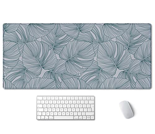 SSOIU Line Drawing Leaves XXL Green Gaming Mouse Pad - 35.5x15.7 Inch, Extended Size - color: Monstera Leaves