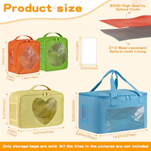 4 PCS Visible Magnetic Tiles Storage Bags, Toy Storage Bags with Label for Home School, Carrying Case for Building Bricks, Puzzle, Board Games, Toy Car and Other